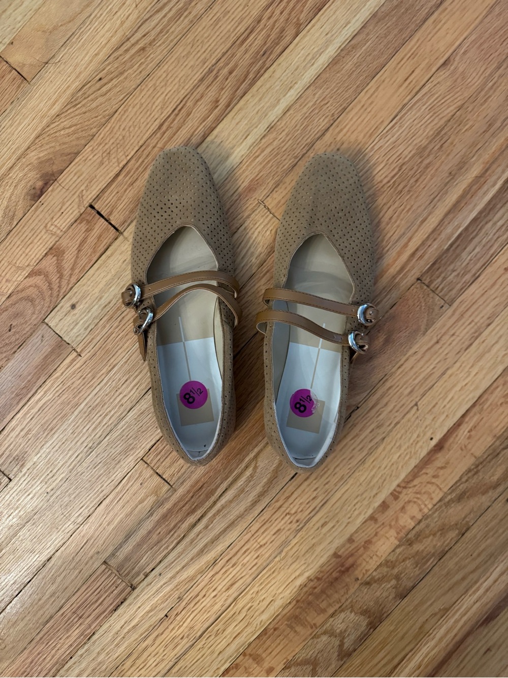 Dolce Vita Taupe Perforated Double-Strap Flats